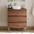 COSYNEO - Meuble de salle de bain 60cm avec plateau et vasque à poser ronde - 3 tiroirs - sans miroir - noyer (bois foncé) - MAYOR - vignette