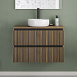 COSYNEO - Meuble de salle de bain 80cm avec plateau et vasque à poser ronde - 2 tiroirs - sans miroir - noyer (bois foncé) - VENERIA - vignette