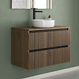 COSYNEO - Meuble de salle de bain 80cm avec plateau et vasque à poser ronde - 2 tiroirs - sans miroir - noyer (bois foncé) - VENERIA - vignette
