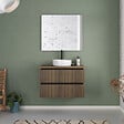 COSYNEO - Meuble de salle de bain 80cm avec plateau et vasque à poser ronde - 2 tiroirs - sans miroir - noyer (bois foncé) - VENERIA - vignette