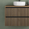 COSYNEO - Meuble de salle de bain 80cm avec plateau et vasque à poser ronde - 2 tiroirs - sans miroir - noyer (bois foncé) - VENERIA - vignette