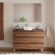 COSYNEO - Meuble de salle de bain 120cm avec plateau et vasque à poser ronde - 3 tiroirs - noyer (bois foncé) - MAYOR - vignette