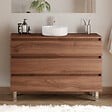 COSYNEO - Meuble de salle de bain 120cm avec plateau et vasque à poser ronde - 3 tiroirs - noyer (bois foncé) - MAYOR - vignette