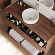 COSYNEO - Meuble de salle de bain 120cm avec plateau et vasque à poser ronde - 3 tiroirs - noyer (bois foncé) - MAYOR - vignette