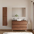 COSYNEO - Meuble de salle de bain 120cm avec plateau et vasque à poser ronde - 3 tiroirs - noyer (bois foncé) - MAYOR - vignette