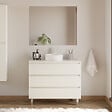 COSYNEO - Meuble de salle de bain 100cm avec plateau et vasque à poser ronde - 3 tiroirs - blanc brillant - MAYOR - vignette