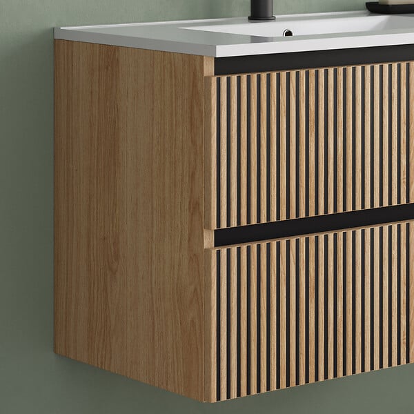 COSYNEO - Meuble de salle de bain 60cm simple vasque - 2 tiroirs - sans miroir - roble era (chêne clair) - VENERIA - large