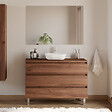 COSYNEO - Meuble de salle de bain 120cm avec plateau et vasque à poser arrondie - 3 tiroirs - noyer (bois foncé) - MAYOR - vignette