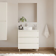 COSYNEO - Meuble de salle de bain 70cm avec plateau et vasque à poser ronde - 3 tiroirs - blanc brillant - MAYOR - vignette