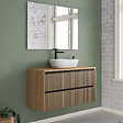 COSYNEO - Meuble de salle de bain 100cm avec plateau et vasque à poser arrondie - 2 tiroirs - roble era (chêne clair) - VENERIA - vignette