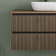 COSYNEO - Meuble de salle de bain 90cm avec plateau et vasque à poser arrondie - 2 tiroirs - sans miroir - noyer (bois foncé) - VENERIA - vignette