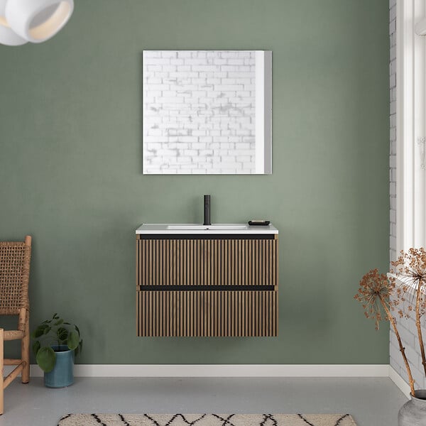 COSYNEO - Meuble de salle de bain 60cm simple vasque - 2 tiroirs - noyer (bois foncé) - VENERIA - large