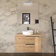 COSYNEO - Meuble de salle de bain 90cm avec vasque à poser ronde - 2 tiroirs et un placard et miroir avec applique - roble (chêne clair) - KING - vignette
