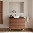 COSYNEO - Meuble de salle de bain 90cm avec plateau et vasque à poser ronde - 3 tiroirs - noyer (bois foncé) - MAYOR - vignette