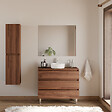 COSYNEO - Meuble de salle de bain 90cm avec plateau et vasque à poser ronde - 3 tiroirs - noyer (bois foncé) - MAYOR - vignette