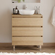 COSYNEO - Meuble de salle de bain 60cm avec plateau et vasque à poser arrondie - 3 tiroirs - sans miroir - nebraska (chêne clair) - MAYOR - vignette