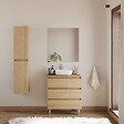COSYNEO - Meuble de salle de bain 60cm avec plateau et vasque à poser arrondie - 3 tiroirs - sans miroir - nebraska (chêne clair) - MAYOR - vignette