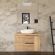 COSYNEO - Meuble de salle de bain 90cm avec vasque à poser arrondie - 2 tiroirs et un placard et miroir avec applique - roble (chêne clair) - KING - vignette