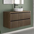 COSYNEO - Meuble de salle de bain 100cm avec plateau et vasque à poser ronde - 2 tiroirs - noyer (bois foncé) - VENERIA - vignette