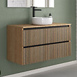 COSYNEO - Meuble de salle de bain 90cm avec plateau et vasque à poser ronde - 2 tiroirs - roble era (chêne clair) - VENERIA - vignette