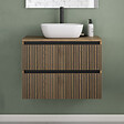 COSYNEO - Meuble de salle de bain 60cm avec plateau et vasque à poser arrondie - 2 tiroirs - sans miroir - noyer (bois foncé) - VENERIA - vignette