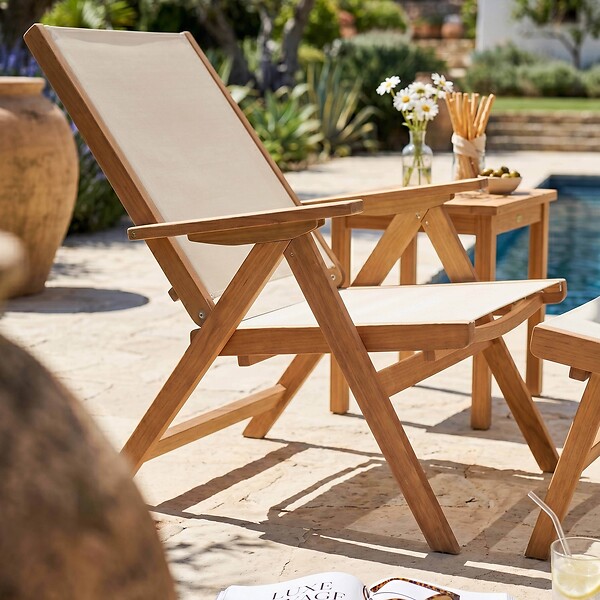 OVIALA - Fauteuil relax en bois d'eucalyptus avec repose-pieds blanc - Sisco - large
