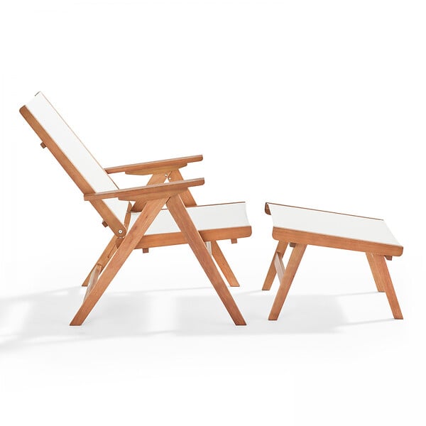 OVIALA - Fauteuil relax en bois d'eucalyptus avec repose-pieds blanc - Sisco - large