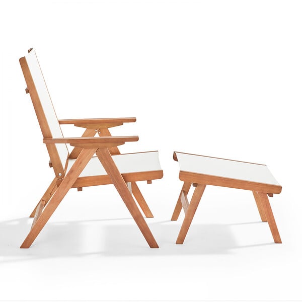 OVIALA - Fauteuil relax en bois d'eucalyptus avec repose-pieds blanc - Sisco - large