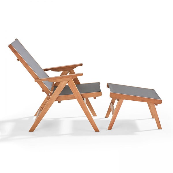 OVIALA - Fauteuil relax en bois d'eucalyptus avec repose-pieds gris - Sisco - large