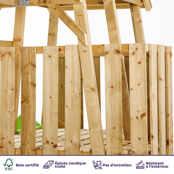 KANGUI - Aire de jeux bois, 2 balançoires, nid, toboggan, escalade, bac à sable WOODI - large