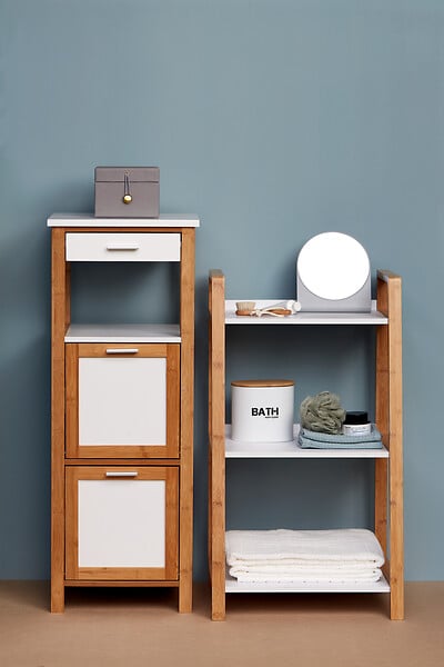 WENKO - Boîte de rangement SDB bambou et acier - Blanc - large