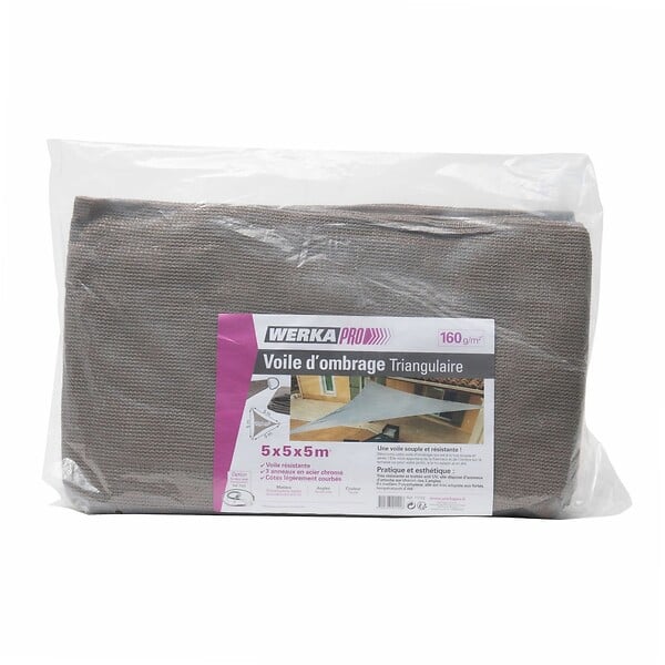 WERKAPRO - Voile d'ombrage triangle 160g/m2 taupe  5 x 5 x 5 m - large