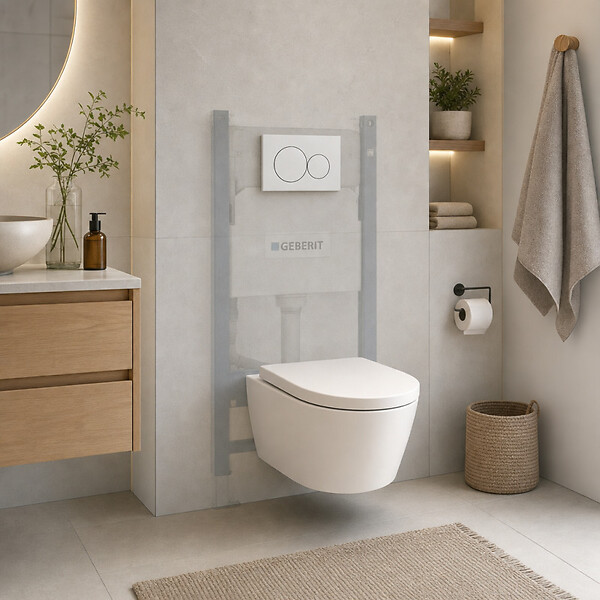 GEBERIT - Pack Bati-support Geberit 112cm + Cuvette Swiss Aqua Technologies sans bride + Plaque blanche (SATrimlessGeb3-RT) - large