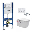 GEBERIT - Pack Bati-support Geberit 112cm + Cuvette Swiss Aqua Technologies sans bride + Plaque blanche (SATrimlessGeb3-RT) - vignette