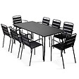 OVIALA - Ensemble table de Jardin et 8 fauteuils en métal noir - Palavas - vignette