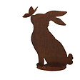 DECORIALE - Lapin avec papillon métal rouille sur socle 40xh30cm - vignette