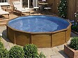 GRE - Kit piscine acier aspect bois Gré Mauritius ronde 5,70 x 1,32 m + Bâche hiver + Bâche à bulles - vignette