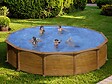 GRE - Kit piscine acier aspect bois Gré Mauritius ronde 5,70 x 1,32 m + Bâche hiver + Bâche à bulles - vignette