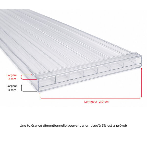 MCCOVER - Profil polycarbonate de bordure et obturation Transparent, ep.4 mm, L.210 cm - large