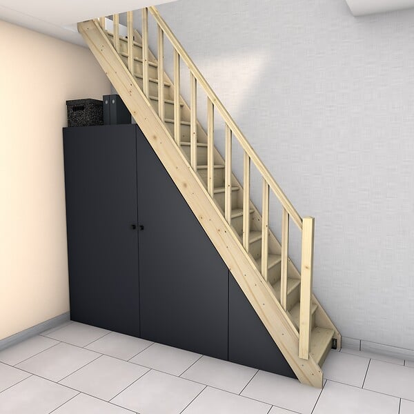 KORDO - Rampe escalier droit balustres rectangles -  Sapin - large