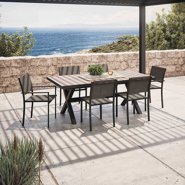 OVIALA - Table extensible aluminium et céramique avec 10 chaises - Tivoli - large