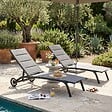 OVIALA - Lot de 2 bains de soleil en aluminium noir - Santa Monica - vignette