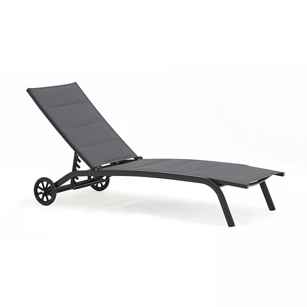 OVIALA - Lot de 2 bains de soleil en aluminium noir - Santa Monica - large