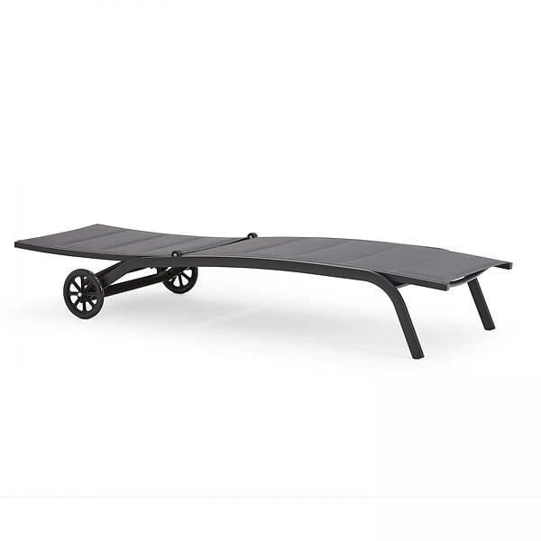 OVIALA - Lot de 2 bains de soleil en aluminium noir - Santa Monica - large
