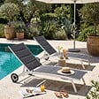OVIALA - Lot de 2 bains de soleil en aluminium blanc - Santa Monica - vignette