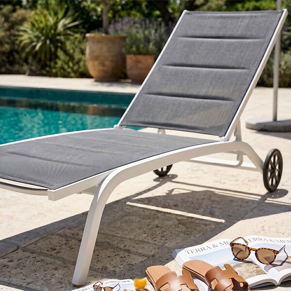OVIALA - Lot de 2 bains de soleil en aluminium blanc - Santa Monica - large