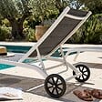 OVIALA - Lot de 2 bains de soleil en aluminium blanc - Santa Monica - vignette