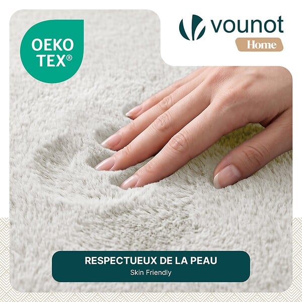 VOUNOT - Tapis de salon poils ras doux antiderapant 160x230cm uni crème - large