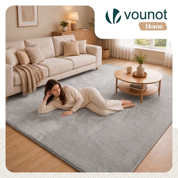 VOUNOT - Tapis de salon poils ras doux antiderapant 200x300cm uni gris - large