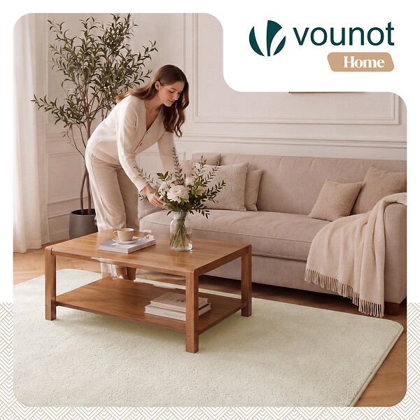 VOUNOT - Tapis de salon poils ras doux antiderapant 140x200cm uni beige - large